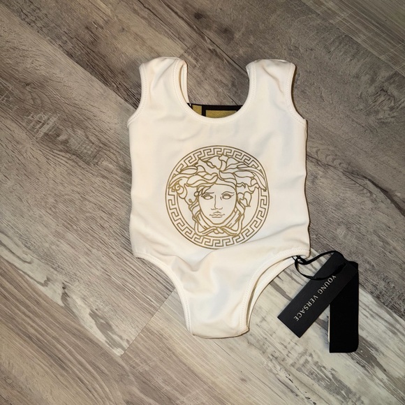 Versace Other - Versace Kids Cream One-Piece with Gold Medusa Emblem